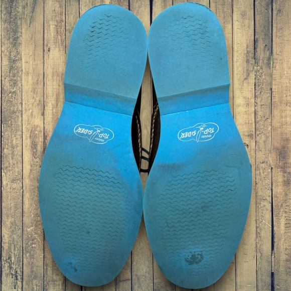 Sperry Top Sider Mens 8 M Dark Brown Leather Oxfords Blue Laces, Soles - Picture 9 of 9